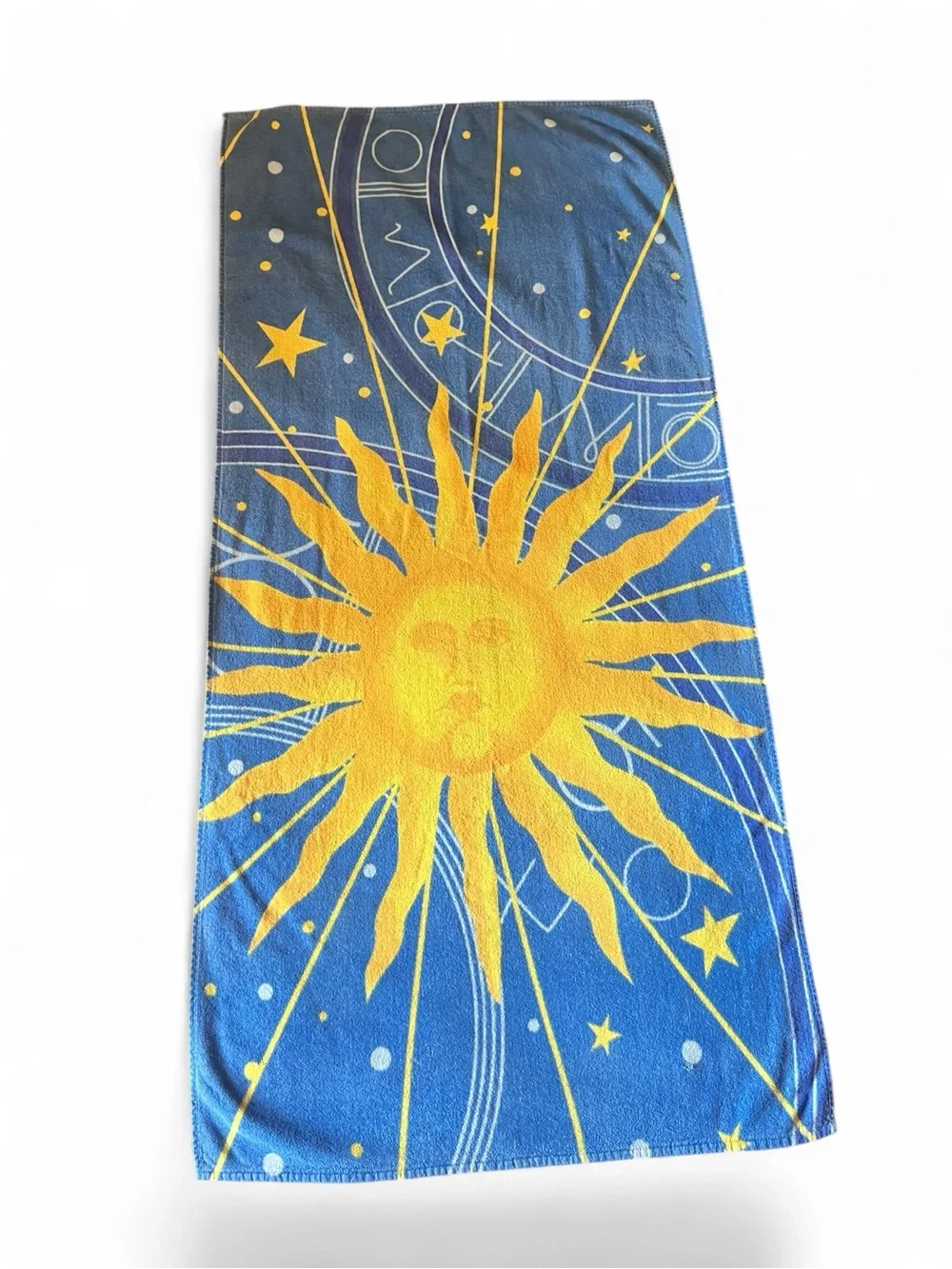 Vintage Y2K Celestial Sun Face Beach Towel 58x27 Astrology Whimsigoth Cotton